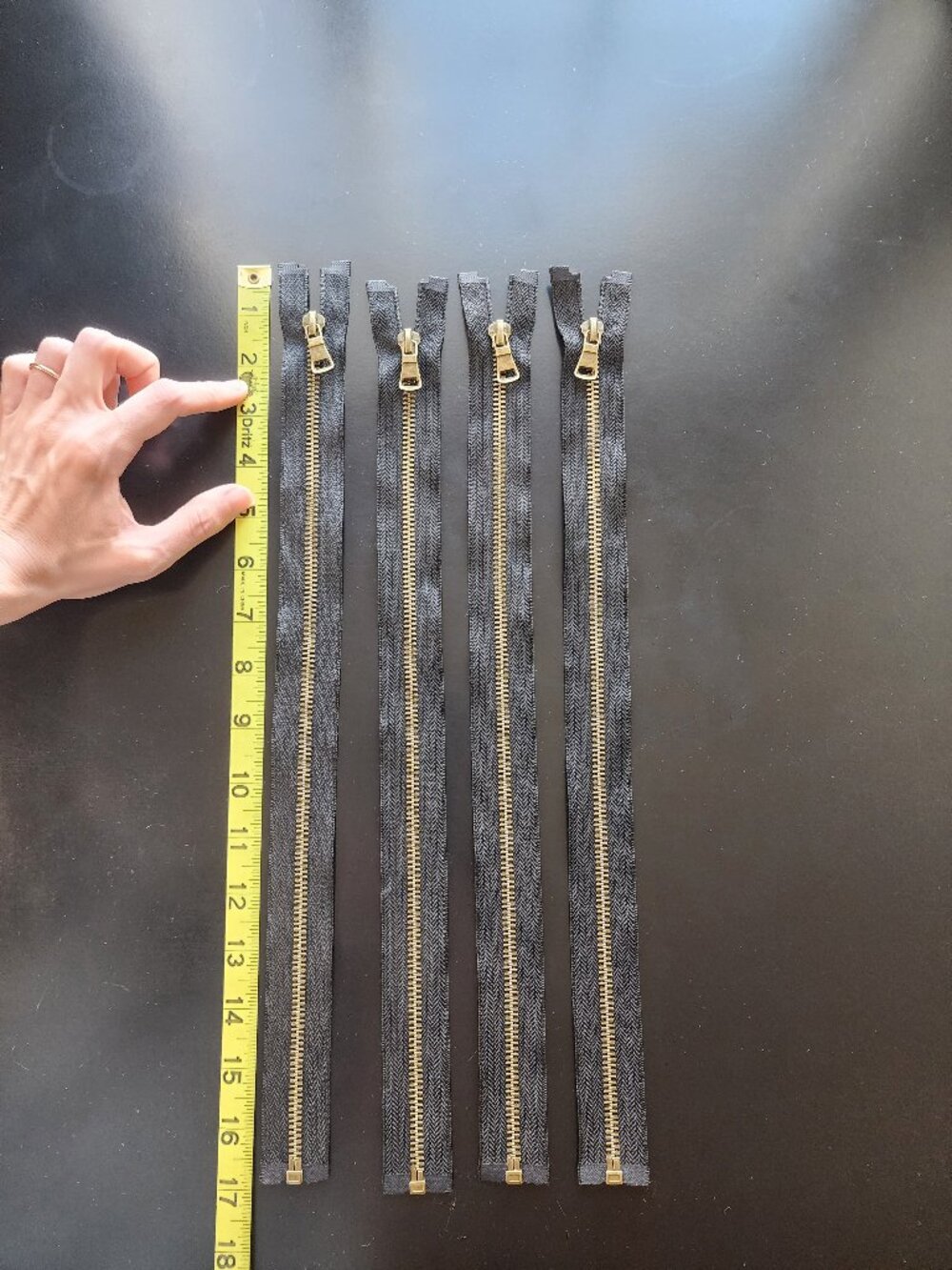 Set of 4 17" Faux Antique Copper Metal Black Fabric Zipper W/ Teeth For Jackets